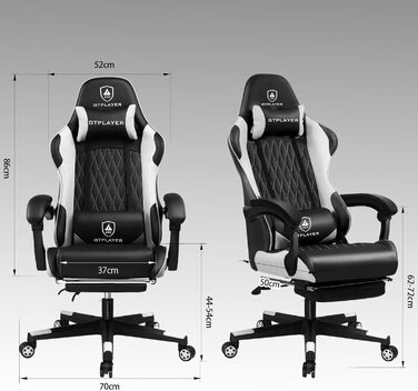 Ігрове крісло GTPLAYER, ергономічне офісне крісло з підставкою для ніг, регульованим поперековим відділом хребта та підголівником, м&39яке ігрове крісло, ігрове крісло вантажопідйомністю 150 кг, білий колір