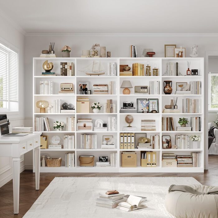 Книжкова полиця FirFurd з 12 відділеннями, книжкова шафа, окремостояча полиця, полиця для зберігання речей для вітальні, офісу, кухні, 120 x 30 x 188,7 см, білий