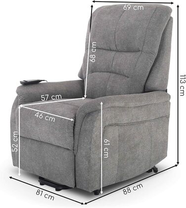 Крісло під телевізор Raburg з підйомником, електричне відкидне крісло з 1 двигуном та пультом дистанційного керування, безступінчасте регулювання, комфортна піна та пружинна основа з кишенькового блоку, мікрофібра, 120 кг Janik Сіра мікрофібра