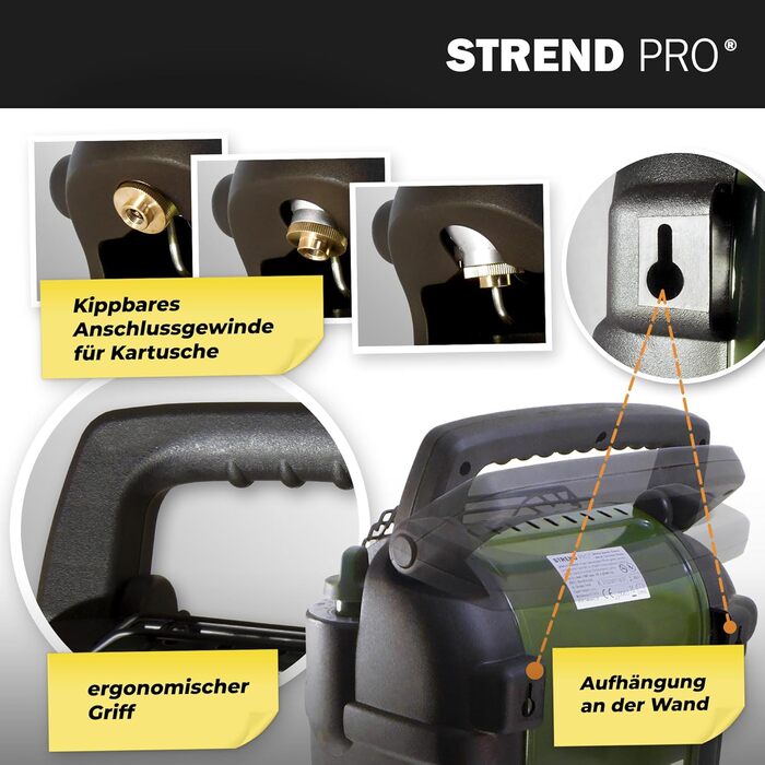 Газовий обігрівач для намету STREND PRO 2 кВт з 1 газовим картриджем для кемпінгу, портативний газовий обігрівач для приміщень, наметів, кемпінгу, риболовлі, полювання, міні-газовий обігрівач з датчиком кисню, мобільний