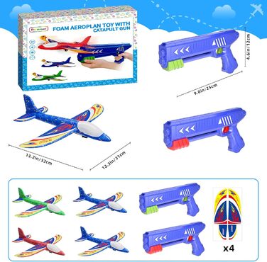 Іграшка-літак Doloowee, 3 пінопластові літаки з катапультою, іграшкова іграшка для дітей віком від 4 років, подарунок для хлопчиків та дівчаток 4, 5, 6, 7, 8, 9, 10 років, світло-блакитний