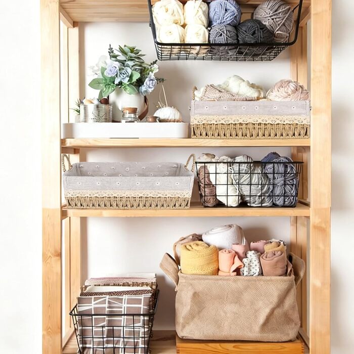 Плетений кошик для зберігання в стилі бохо - подарунковий кошик з 2 предметів у техніці макраме, порожній, кошик для зберігання туалетного паперу, кошики для ванної кімнати з подвійними ручками, кошик для зберігання у ванній кімнаті, вітальні, кухні, дитя