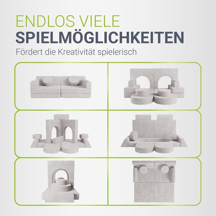 Дитячий диван Juskys Kayo вельветовий, модульний та мякий, диван для дитячих кімнат та ігрових кімнат, безпечний, гнучкий, легко чиститься, зі знімними чохлами бежевий