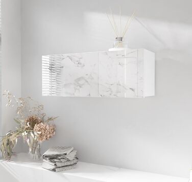 Шафа для ванної кімнати PLATAN ROOM шириною 80/120/160/200/240, меблі для ванної кімнати, настінна шафа з відкидними дверцятами, глянцевий матовий білий (білий матовий/мармуровий глянець, 80 x 30 x 25 см), білий матовий/мармуровий глянець, 80 x 30 x 25 см