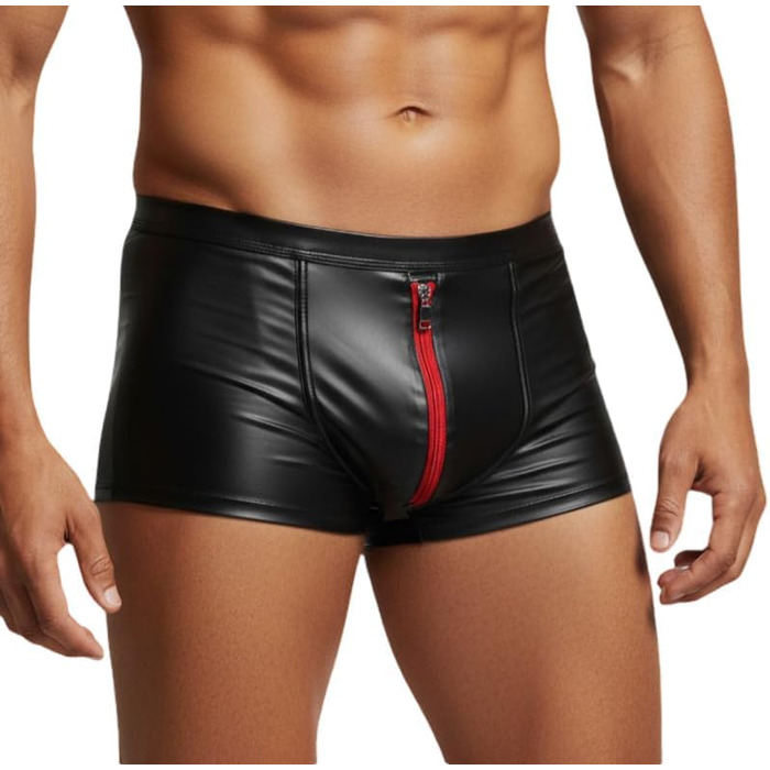 Сексуальні шорти у стилі латексу з блискавкою спереду, чорні/червоні, розмір L