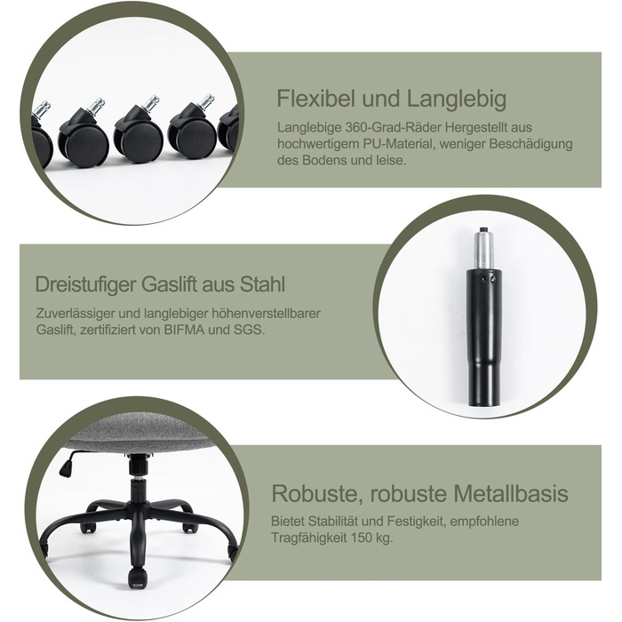 Ергономічне офісне крісло CASTLOVE, крісло керівника з м&39якими підлокітниками, складне, регульоване по висоті, функція гойдання та підголівник, зручне для домашнього офісу, вантажопідйомність 150 кг, сіра тканина