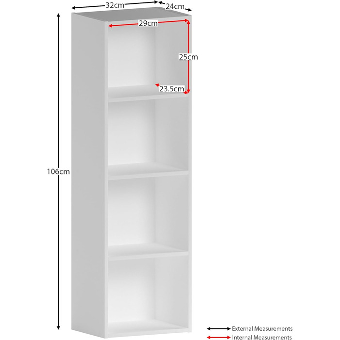 Книжкова полиця Vida Designs Oxford з 4 ярусами кубоподібної форми, біла, дерев&39яна стелажна тумба для офісу, меблі для вітальні, 4 полиці, білий колір