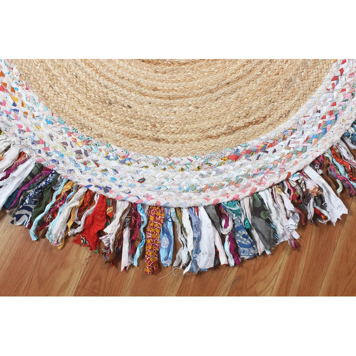 Індійський круглий килим ручної роботи CASAVANI, 12 різнокольорових кіл, килим кілім, натуральна китиця, бавовна чінді, джутовий к