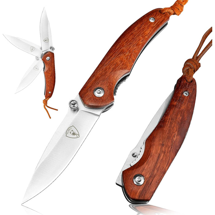 Кишеньковий ніж AUBEY Маленький, гострий складаний ніж міні-ніж зі сталевим лезом 440, дерев'яною ручкою, лайнерним замком - EDC н