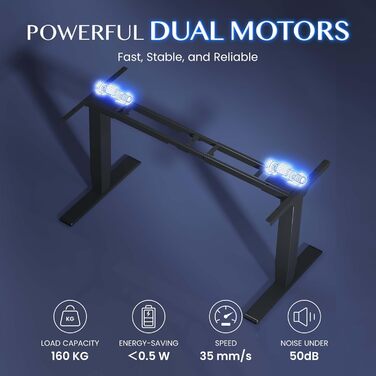 Стіл FLEXISPOT з регулюванням висоти, електрична рама столу з 2 потужними двигунами, супервантажопідйомність 160 кг, 3-рівнева телескопічна система, пам&39ять налаштувань, світлодіодний дисплей висоти (PRO Black) PRO король продуктивності з вантажопідйомн