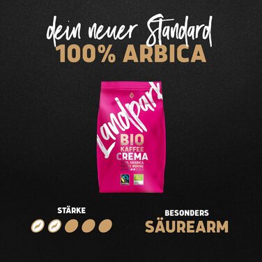 Органічна кава Crema Landpark 500 г (2 шт.) - 100 арабіка в зернах - Середнє обсмаження - Кава з низькою кислотністю - Fair Trade 500 г (2 шт.)