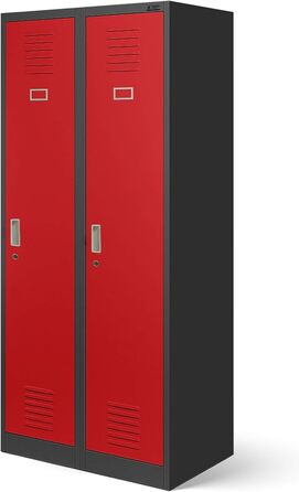 Шафа Jan Nowak, металева шафа, гардероб, шафа-шафа 2 відділення з вішалкою для одягу, роздільниками, вентиляційними отворами, 4 гачками для одягу на відділення 180 см x 80 см x 50 см Антрацит/Червоний Антрацит/Червоний 180 см x 80 см x 50 см