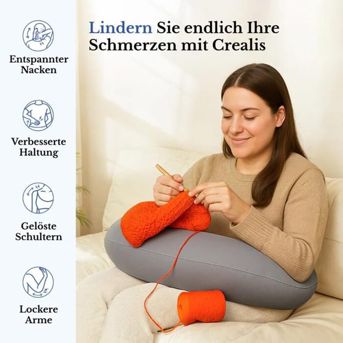 Ергономічна подушка ASIAD Crealis ваш союзник комфорту для творчих моментів, в&39язана гачком подушка-підтримка, ергономічна ігрова подушка для рук, легка, портативна, знімає напругу, сіра