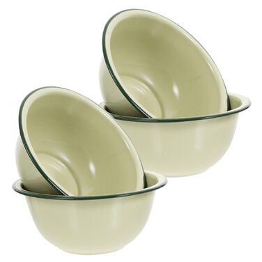 Набір із 4 вінтажних емальованих сталевих мисок, багатофункціональні супові миски для кухні та дому, діаметр 16 см, легко миються, декоративні, випадковий колір світло-зелений, 18x18x8 см