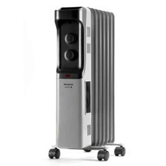 Масляний радіатор, 7 елементів. 1500 Вт. 3 рівні потужності. Регульований термостат. Захист від перегріву. Легке транспортування ручка та колеса. Низьке енергоспоживання, сірий. 1500 Вт 7 елементів