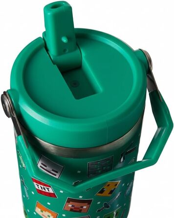 Дорожня кружка HOX Minecraft, кавова кружка з герметичною трубочкою та кришкою, двостінна, вакуумно-ізольована пляшка для води для офісу або автомобіля, зберігає холодну воду 17 годин та гарячу 5 годин, 900 мл, зелена новинка, сучасний дизайн