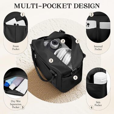 Мала дорожня сумка, 40x20x25 см, Ручна поклажа Ryanair для літаків, Спортивна сумка на вихідні, Жіноча водонепроникна дорожня сумка, Сумка для підгузків, Сумка для клініки, Сумка для пологів, Лікарняна сумка з відділенням для взуття, B-Black B01-black Rya