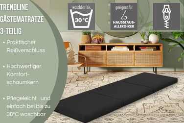 Гостьовий матрац Badenia Trendline, 3-секційний розкладний матрац із міцним чохлом з мікрофібри, сертифікований Oeko-Tex, виготовлений за німецькими стандартами якості, 190 x 60 см, чорний