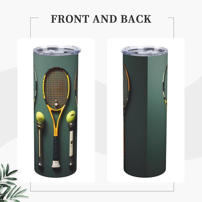 Кухоль з прямою трубочкою, 590 мл, з тенісними м&39ячами та ракетками, дорожній кухоль з принтом, підходить для кемпінгу, офісу та дому