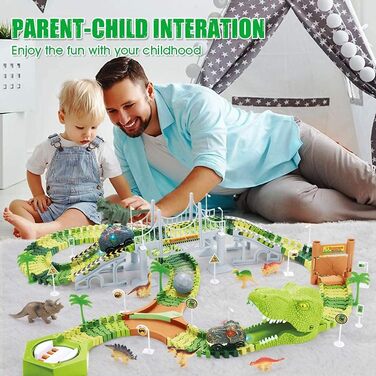 Іграшки для гоночної траси Гнучкі залізничні рейки з 8 фігурками динозаврів, 2 електричними гоночними автомобілями Ігровий набір з