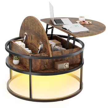 Круглий журнальний столик Dripex, діаметр 81 см, регульований по висоті бічний столик із прихованим місцем для зберігання, вітальня з підйомною стільницею, журнальний столик, дерев&39яний стіл для вітальні, офісу 80*80*47
