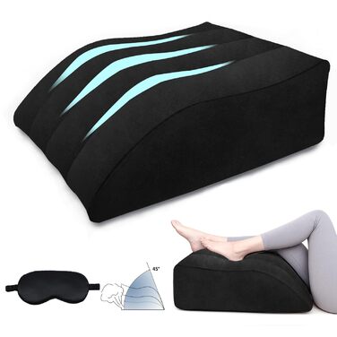 Подушка для підняття ніг, надувна подушка для підтримки ніг для сну, комплект клиноподібної подушки та маски для сну, для вагітних та післяопераційного відновлення, подушка для підтримки ніг для зняття тиску на ноги та покращення кровообігу (чорна)