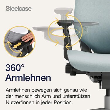 Ергономічне офісне крісло Steelcase Gesture з підлокітниками на 360, 3D-функцією поперекової підтримки Live Back, регульованим підголівником, Storm Horizon, 66 x 62,5 x 107 см, Storm Horizon з підголівником
