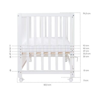 Дитяче ліжечко roba Side-by-Side 60 x 120 см - Jumbotwins - Прикріплене дитяче ліжечко - Включає матрац, постільну білизну, балдахін у формі слона - Мобільне та регульоване по висоті - Натуральне дерево / Jumbotwins