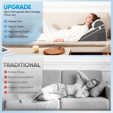 Регульована клиноподібна подушка, подушка для читання для ліжка та дивана, ергономічна подушка для спини з піною з ефектом пам&39яті для підтримки спини під час відпочинку, гри, читання або перегляду телевізора