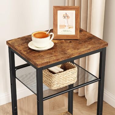 Журнальний столик YMYNY, тумбочка з регульованими полицями та ніжками, телефонний столик, столик для дивана з дерева, металевий каркас, індустріальний стиль, для вітальні, спальні, офісу, рустикальний коричневий HST005H 1-елементний рустикальний коричневи