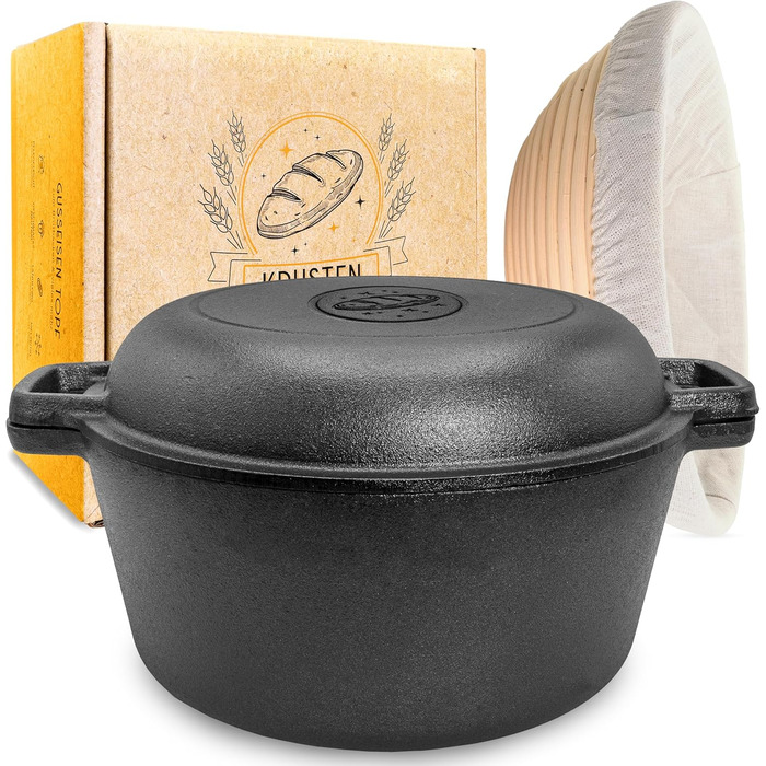 КОРЖ MAGIC 26 см Чавунний горщик для випічки хліба з кришкою - Міцна форма для випічки хліба з кришкою - Ідеальний горщик для хліб