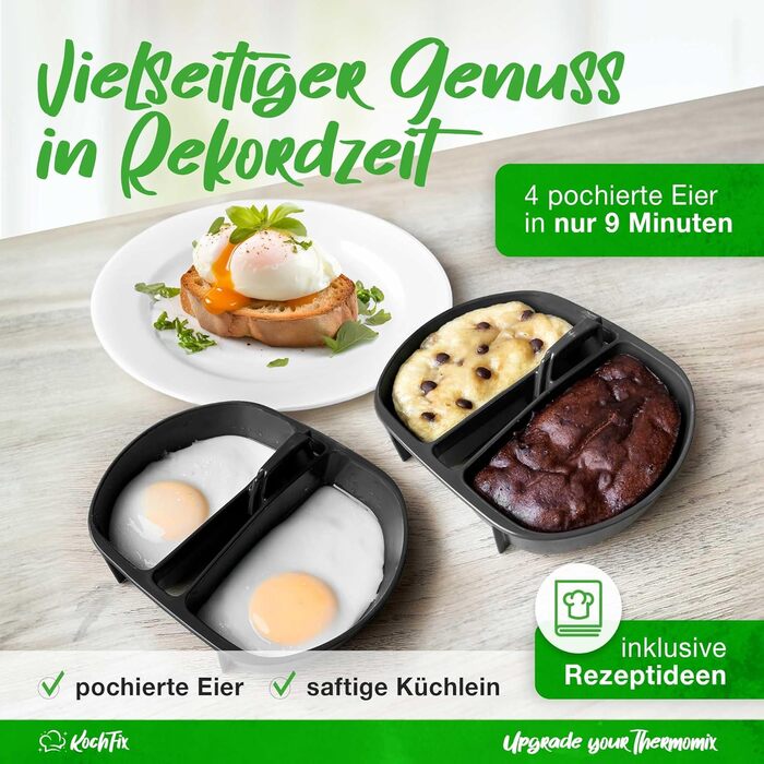 Вкладиш для браконьєра для яєць KochFix підходить для Thermomix TM5, TM6, TM31 - (набір з 2 шт. ) - Яйцеварка на 4 яйця пашот в Thermomix - Аксесуари для приготування яєць і випічки кексів для Vorwerk TM-5 TM-6 TM-31