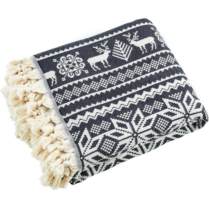 Покривало BOHORIA Premium Nordic 200x240 см - Покривало на ліжко, двосторонній плед, затишний плед, плед на диван з візерунком Дуже великий (200 x 240 см, Оленячий обсидіан) 200 x 240 см Оленячий обсидіан