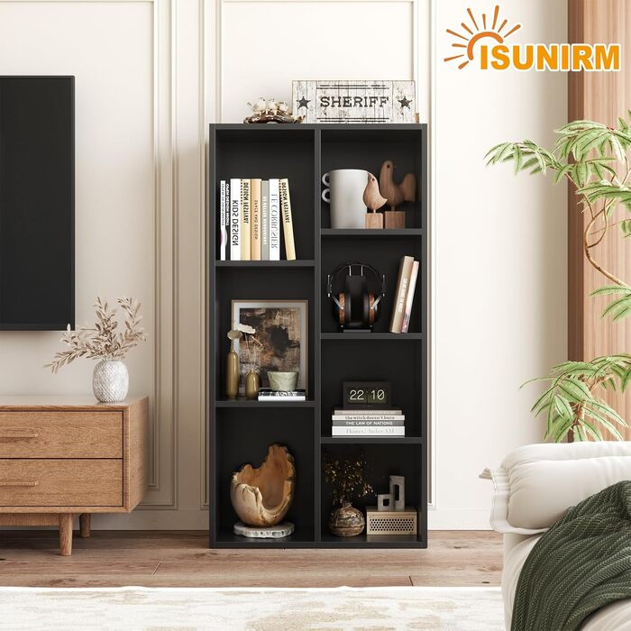 Книжкова шафа, книжкова полиця, з 7 відділеннями, офісна полиця, кубічна полиця, окремостояча полиця, для вітальні, спальні, офісу, дитячої кімнати, чорна