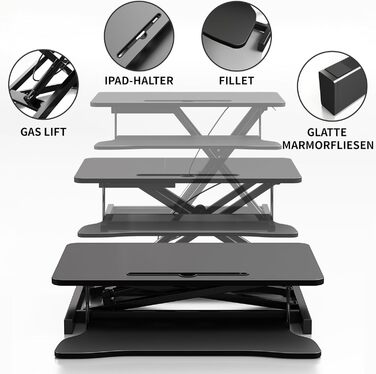 Стіл для роботи сидячи та стоячи, робоча станція стоячи, стіл для роботи стоячи, ергономічне регулювання висоти, робоча станція для двох моніторів та ноутбуків з великим відсіком для клавіатури, підставка для офісу для роботи сидячи та стоячи (80 см)