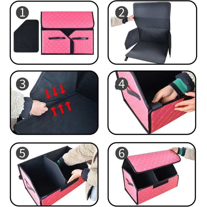 Органайзер для багажника позашляховика та седана, шкіряний, складаний, компактна коробка з кришкою, портативні контейнери для вантажу, аксесуари для інструментів, рожевий, жіночий (55 см / 21.65 дюймів)