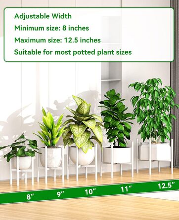 Регульована підставка для рослин JANE EYRE металевий тримач для горщиків з антикорозійним покриттям, велика підставка для рослин для дому, тримач для рослин у горщиках, підходить для різних горщиків (білий)