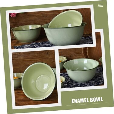 Набір із 4 вінтажних емальованих сталевих мисок, багатофункціональні супові миски для кухні та дому, діаметр 16 см, легко миються, декоративні, випадковий колір світло-зелений, 18x18x8 см