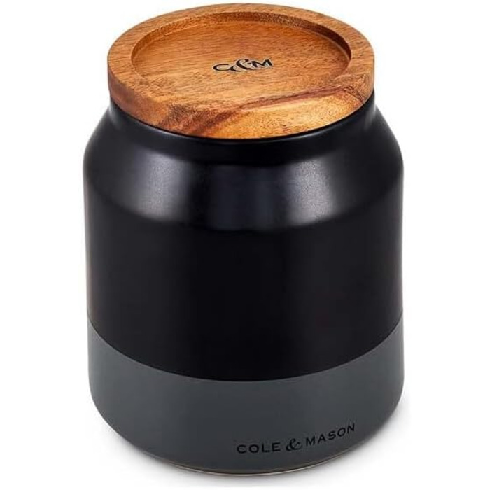Керамічні контейнери для зберігання Cole & Mason H822137 Hinxton з дерев&39яними кришками, чорні/сірі/коричневі, 125 мм x 110 мм, коробка для зберігання / кухонний контейнер / контейнери для зберігання продуктів, гарантія 2 роки, невеликий контейнер для з