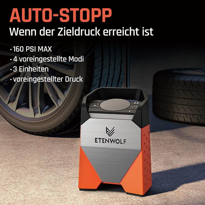 Електричний повітряний насос ETENWOLF ZEPHYR S3-7800mAh, 160 PSI/11.03Bar портативний повітряний компресор для автомобіля, мотоцик