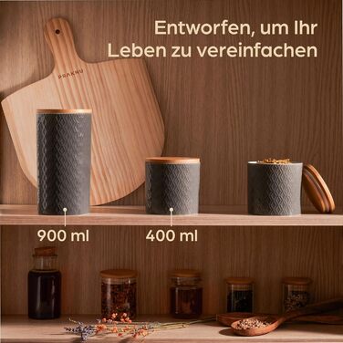 Банки для зберігання Керамічні з кришкою Герметичні - 3 контейнери для зберігання Набір кераміки з бамбуком Кришка для зберігання