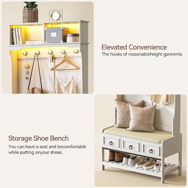Вішалка для одягу з тумбою для взуття, окремо стояче дерево для передпокою 170 см з лавкою, висувними ящиками, вхідна лавка 3-в-1