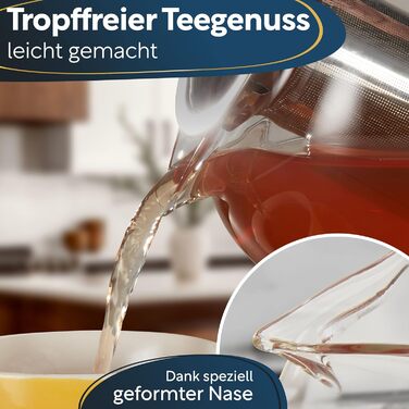 Чайник скляний з ситечком 1,5 літри, потовщене скло для кращої термоізоляції, підходить для використання зі свічковим підігрівачем, термочайник, міцний чайник для заварювання (1500 мл)