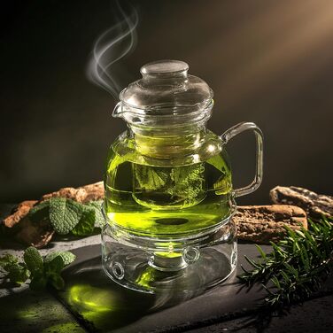 Заварник скляний 1.5л з підставкою та ситечком, чайник з термоізолятором, скляний чайник з фільтром для розсипного чаю, чайний сервіс (з ситечком) 1.5л