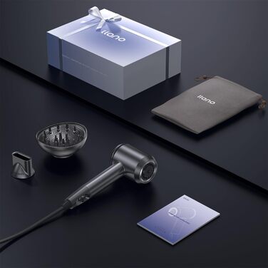 Іонний фен llano Іонний фен швидкого висихання з дифузором 100 мільйонів негативних іонів Потік повітря 19 м/с Безщітковий двигун,