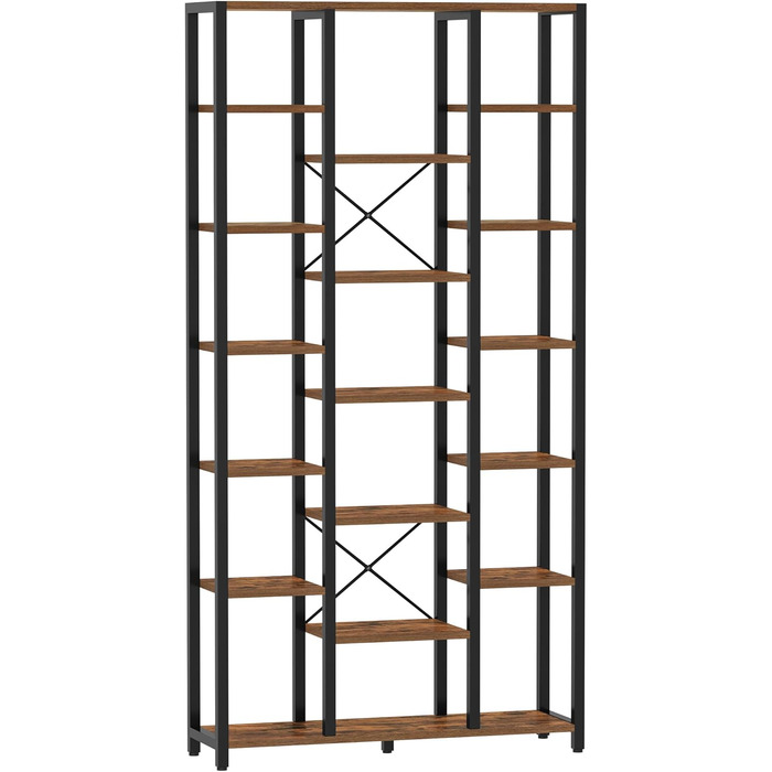 Книжкова полиця Hzuaneri, стояча полиця з 7 рівнями та 18 полицями, регульовані відкриті полиці, для вітальні, офісу, спальні, 30 x 100 x 202 см, вінтажний коричнево-чорний, BC15601B 30 x 100 x 202 см вінтажний коричнево-чорний