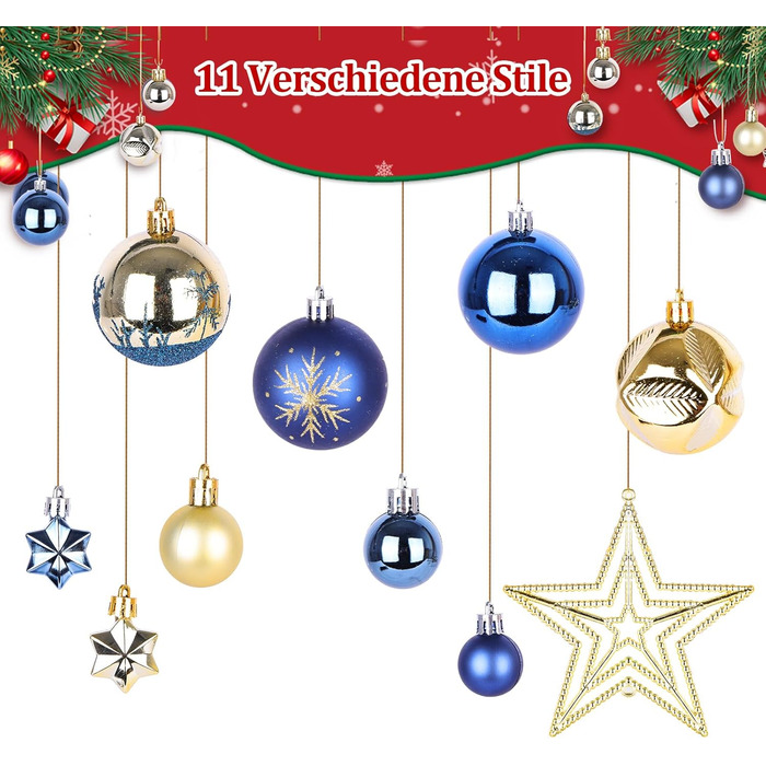 Набір різдвяних кульок із 45 предметів синьо-золоті Nexalite