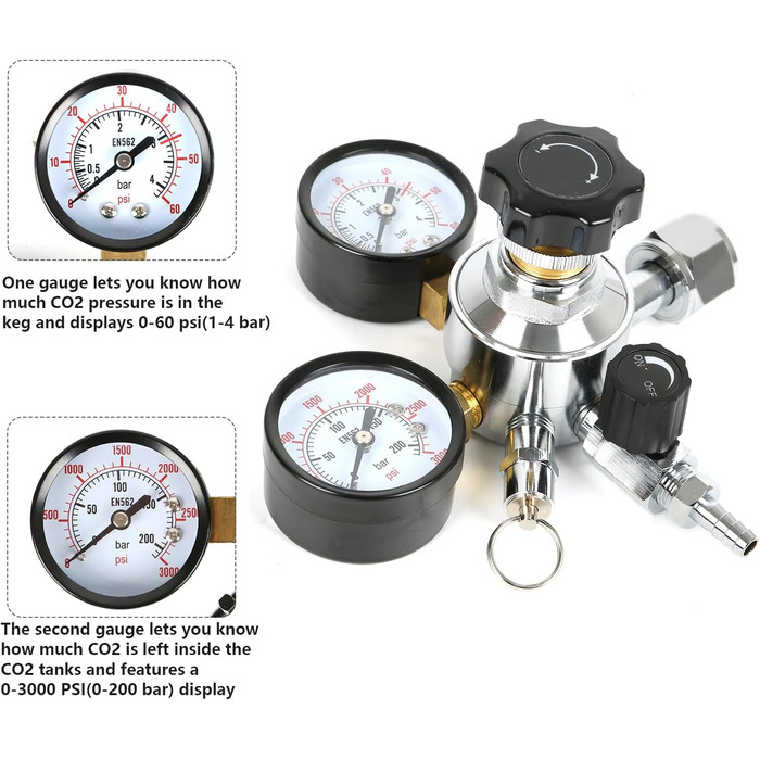 Редуктор тиску Регулятор тиску, CO2 Головний редуктор тиску Подвійний манометр W21.8 Регулятор тиску CO2 для обладнання для дозування, пивоваріння, обладнання для розливу пива