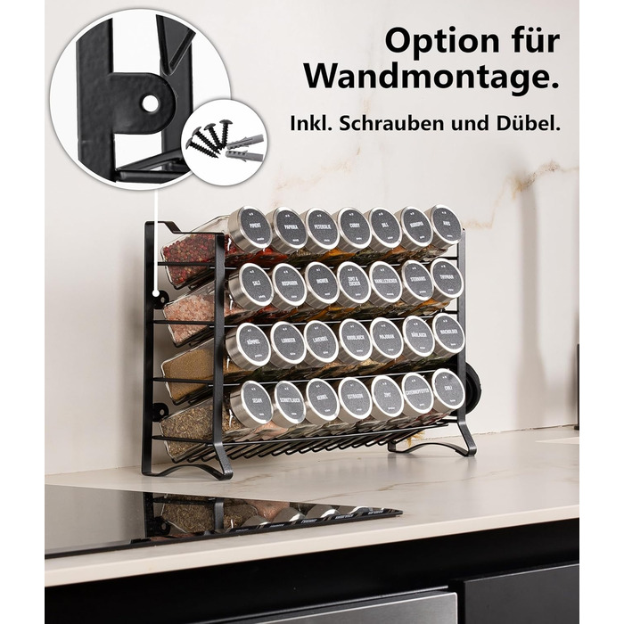 Підставка для спецій Deco haus, настінна та настінна З 28 БАНКАМИ ТА ЕТИКЕТКАМИ ДЛЯ СПЕЦІЙ - Органайзер для спецій - Настінна підставка для спецій - Органайзер для підставок для спецій - Підвісна підставка для спецій - Підставки для спецій з кришкою з нер