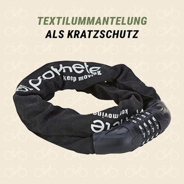 Замок велосипедний Prophete з кодовим замком, 90 см, Ø 6 мм, 4-значний код, текстильне покриття для захисту від подряпин надійний чорний замок універсального розміру